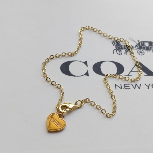 Coach Script Heart Charm Gold Plated Bracelet New - Picture 5 of 7